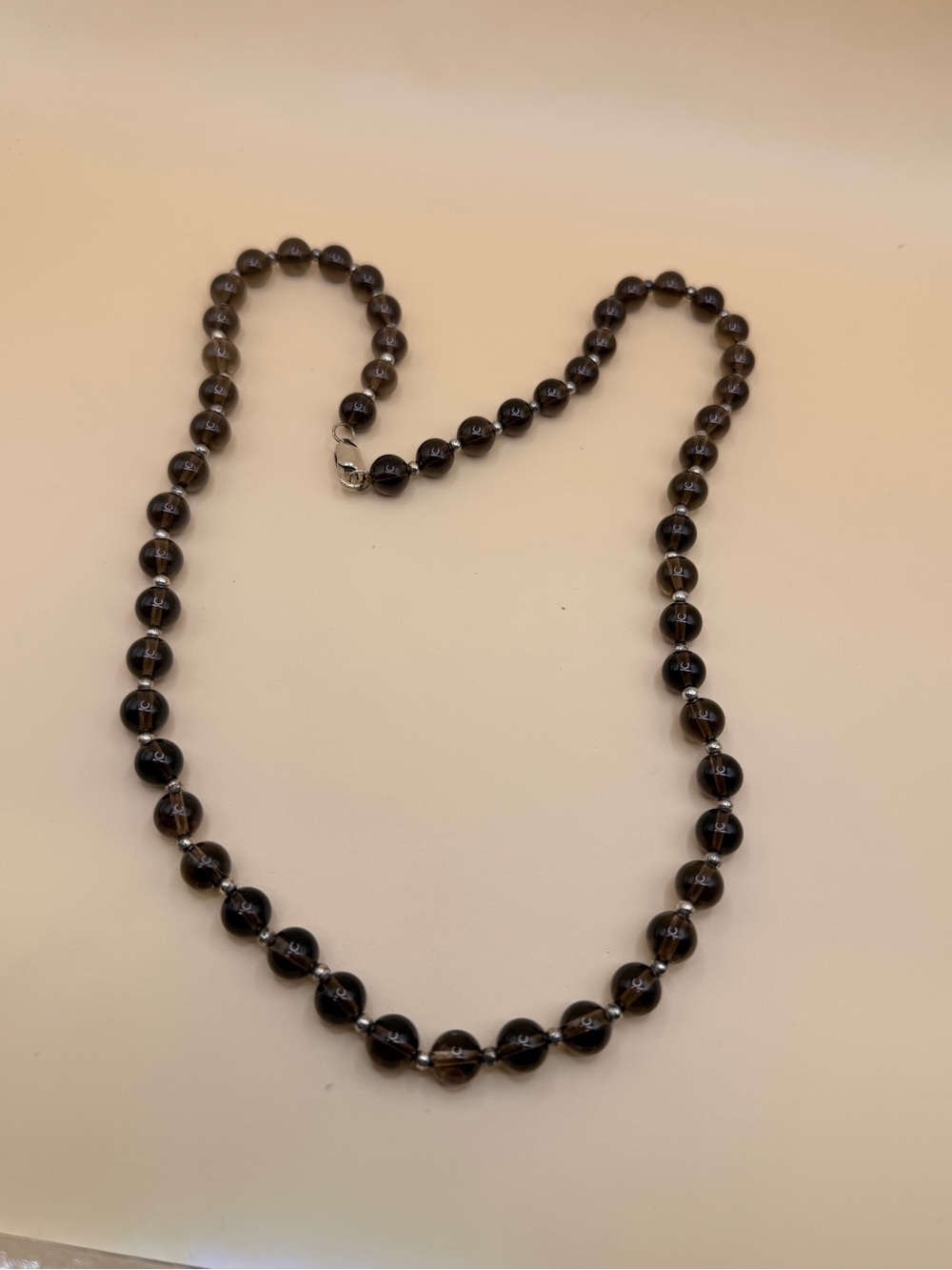 925 Sterling Silver Unisex Smoky Quartz Collar 24”.